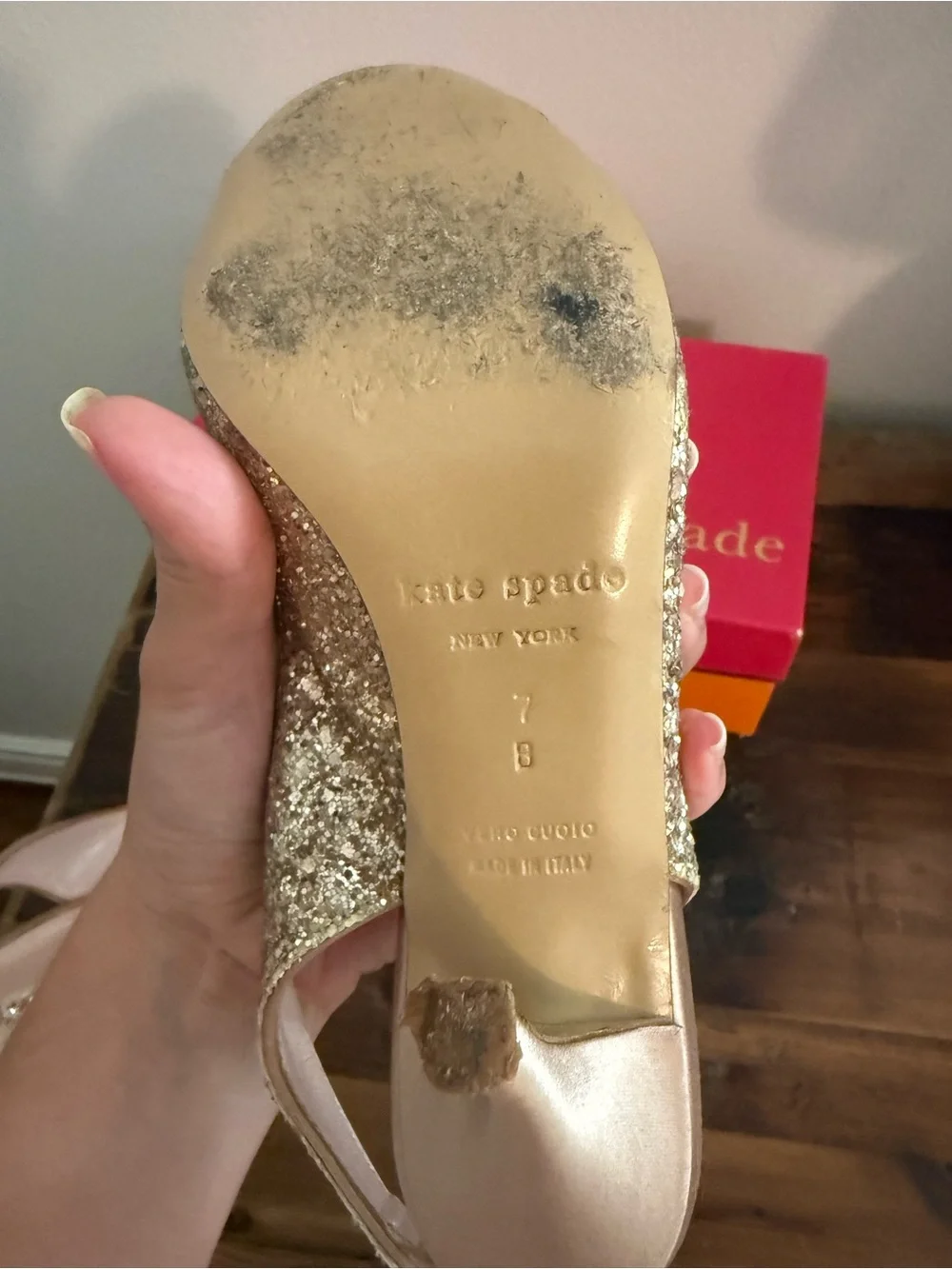 Kate Spade Rose Gold Glitter Slingback Peep-Toe Heels